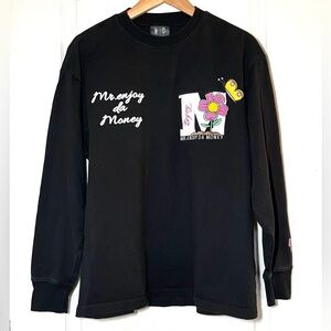 MEDM Mr. Enjoy Da Money Black Flower Long Sleeve T-Shirt Hip Hop Streetwear Sz S